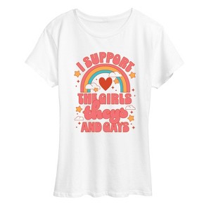 Women's - Instant Message - I Support The Girls Theys And Gays Short Sleeve Graphic T-Shirt - 1 of 4