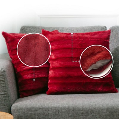 Maroon Faux Fur Decorative Throw Pillow Cover