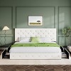 Allewie King Size Platform Bed Frame with 4 Storage Drawers and Headboard/ Upholstered Diamond Stitched Button Tufted/ Wooden Slats Support/ White - 2 of 4