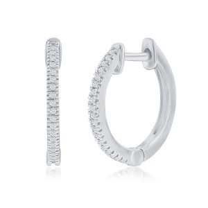 Diamonds D'Argento Sterling Silver,15mm Huggie Diamond Earrings - (38 Stones) - Silver - 1 of 3