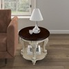 LIVAREEmlen 22'' Two Tone Round End Table, Solid Wood Sofa Side Table with Shelf, Living Room Corner Table Easy Assemble, Beige and Espresso Top - 3 of 4