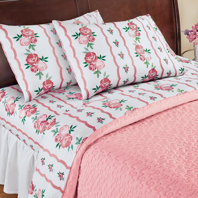 Collections Etc Printed Rose Sheet Set, 2 of 5