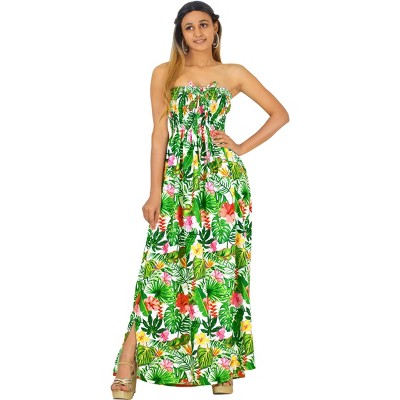 LA LEELA Women's Tube Dress Flowy Top Maxi One Size Pearl Tropical