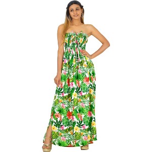 LA LEELA Women's Tube Dress Flowy Top Maxi One Size Pearl Tropical - 1 of 4