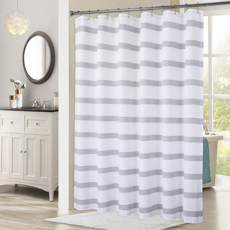 Waffle Striped Stall Fabric Shower Curtain, 1 of 5