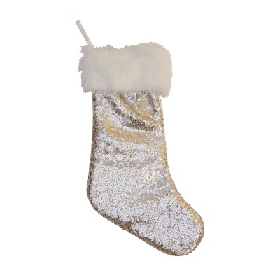Season's Designs Christmas 17.7In Slvr Bothside Sequins Stkg Wht Fu