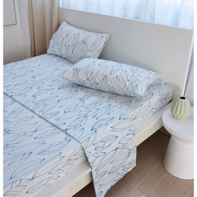 King White and Blue Floral Microfiber 4-Piece Bedding Set