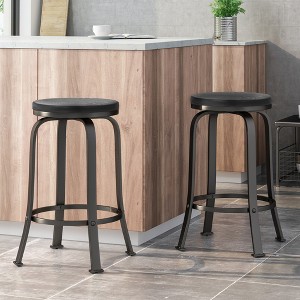 24.25"H Iron Frame Swivel Counter Stool with Faux Wood Seat for Kitchen or Home Bar (Set of 2) - 1 of 4