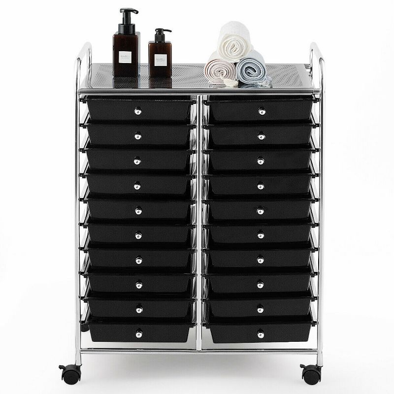 Tangkula 20-Drawers Rolling Storage Cart with Organizer Top, 3 of 5