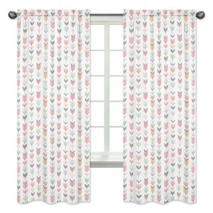 Coral & Mint Arrow Curtain Panels - Sweet Jojo Designs , Blue Pink White