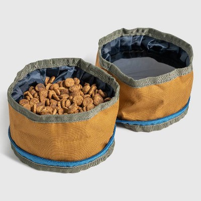 United By Blue Recycled Collapsible Double Dog Bowl - Cocoa