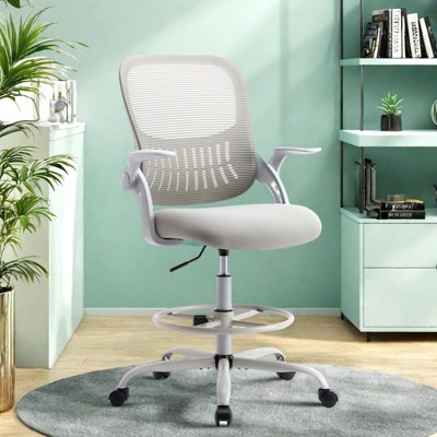 FURNIinspire Task And Office Chairs Tall Office Chair for Standing Desk with Adjustable Foot Ring, Movable armrest, Gray, 28"*28"*49"