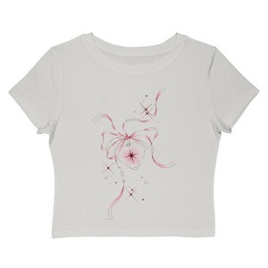 Rerun Island Women's Rribbon Heart Short Sleeve Graphic Cotton Baby Tee - Cloud Dancer L - 1 of 4