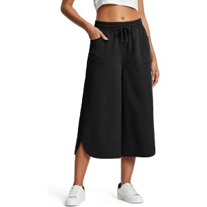 Pants for Women Wide Leg Capris with Pockets for Women Lightweight Womens Capris for Summer Yoga Casual - 1 of 4