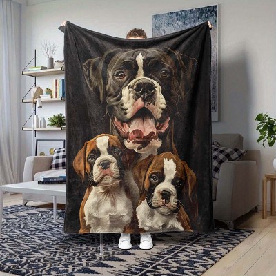 Cozy Boxer Dog Pattern Flannel Throw Blanket, Soft, Warm Versatile for All Seasons, Perfect for Couch, Bed, Office, Christmas Gift.