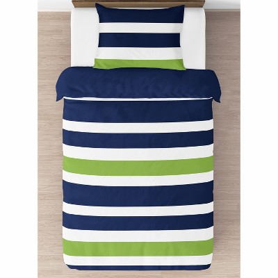 Navy and Lime Green Striped Twin Microfiber Comforter Set