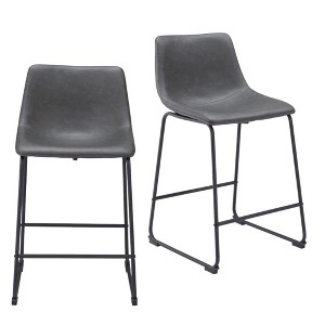 HomeRoots Set of Two 24" Charcoal and Black Faux Leather and Steel Counter Height Bar Chairs - 1 of 4