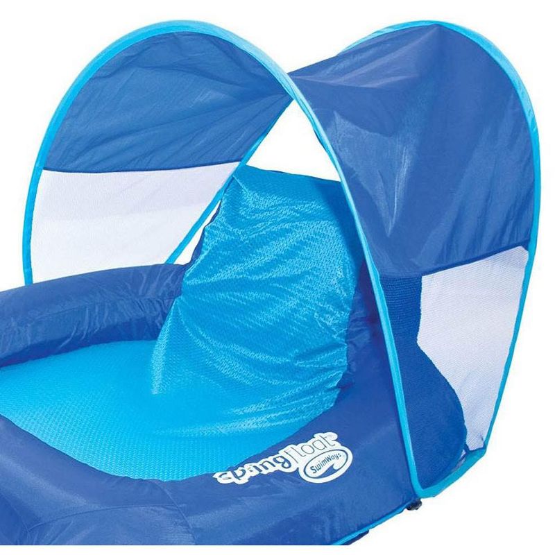 SwimWays Spring Float Mesh Recliner Pool Lounge Chair with Adjustable Sun Canopy for UV Protection and Built-In Cup Holder, Blue, 5 of 7