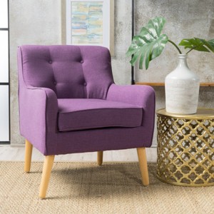 Modern Fabric Upholstered Accent Arm Chair,Wooden Tufted Comfy Reading Bedroom Armchair,Living Room Lounge Chair with Extra Cushion-Coolbibila - 1 of 4