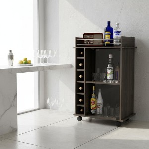 Homy Casa Bar Cart with Two Shelves and Six Bottle Rack for Dining Room or Living Space, Brown - 1 of 4