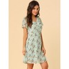 Allegra K Women's Ruffle Neck Short Sleeve A-Line Flowy Chiffon Floral Dress - 4 of 4