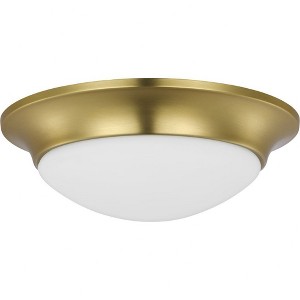 Progress Lighting, Etched Glass, 1-Light Flush Mount, Satin Brass, White Glass, Material: Steel, Finish Color: Satin Brass, Width: 11.5" - 1 of 4