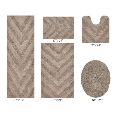 Hugo 5-Piece Bath Rug Set 100% Premium Cotton Tufted Chevron Pattern Bathmats for Bathroom, Super Soft Absorbent Machine Washable