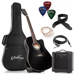 Ashthorpe Thinline Cutaway Acoustic Electric Guitar with 10-Watt Amp, Gig Bag, and Accessories