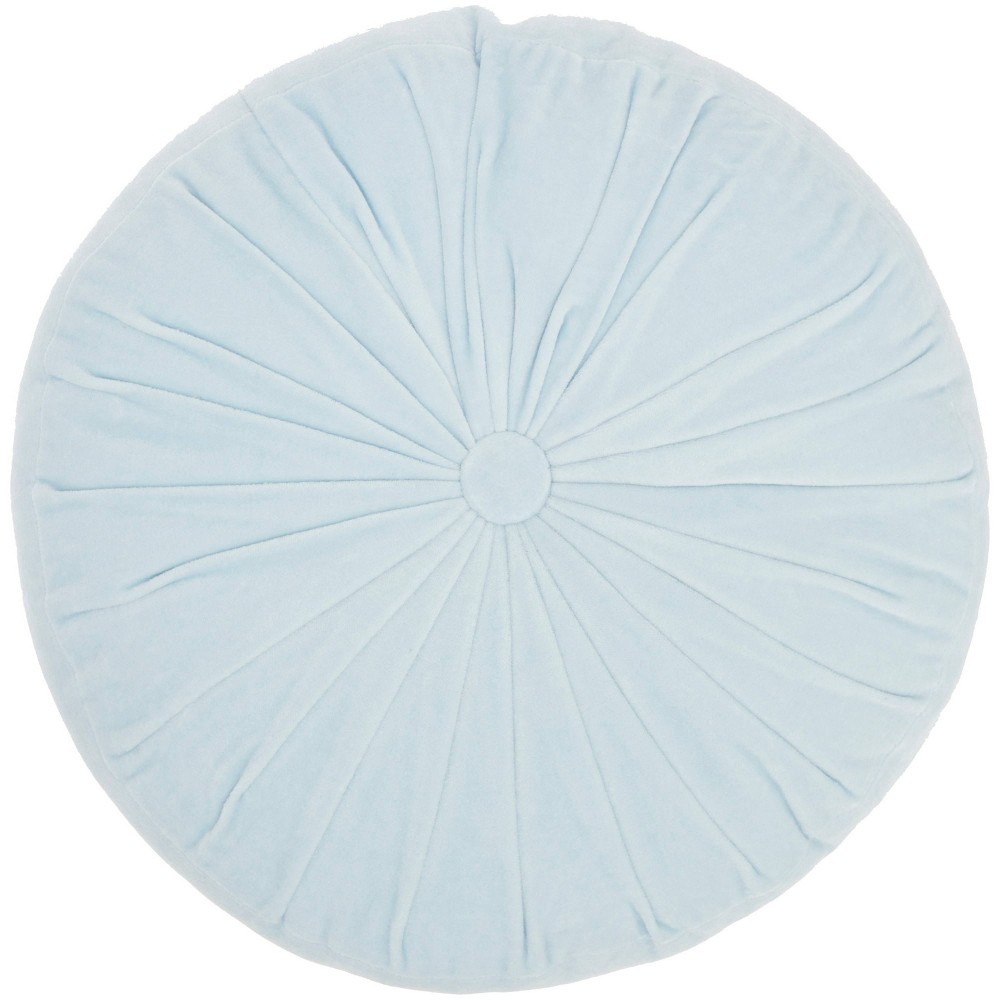 Photos - Pillow 16" Ruched Velvet Round Throw  Blue - Mina Victory: Decorative Indoor Cushion, Removable Cover, Zipper Closure