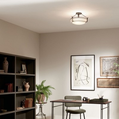 Alkire 16.5" Black Frosted Glass 3-Light Semi Flush Mount