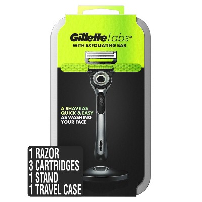 GilletteLabs Exfoliating Razor by Gillette + 3 Razor Blade Refills, Travel Case & Premium Magnetic Stand