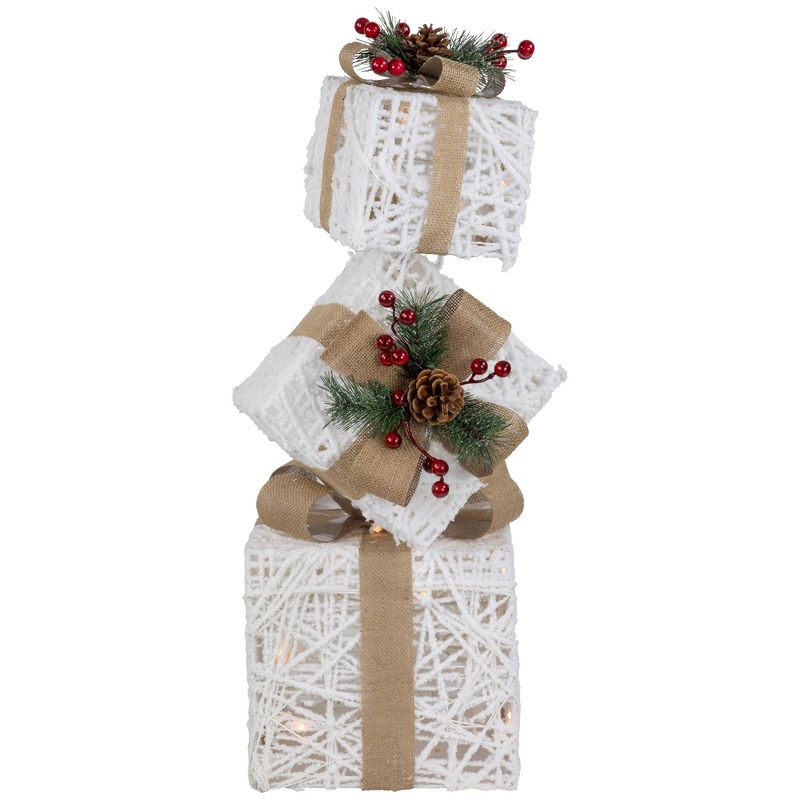 Northlight 25.25" LED Lighted White and Beige Stacked Gift Boxes Christmas Decoration, 4 of 7