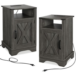 Heynemo Farmhouse Nightstand with Charging Station, Tall Bedside Table with X-Shaped Design, Wooden Rustic End Table - 1 of 4