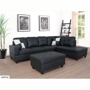 VYNXARIA 3 PC Sectional Sofa Set, (Black) Faux Leather left-Facing Sofa with Free Storage Ottoman - 1 of 4