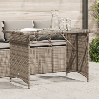 vidaXL Patio Table with Glass Top Gray 43.3"x26.8"x27.6" Poly Rattan