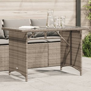 vidaXL Patio Table with Glass Top Gray 43.3"x26.8"x27.6" Poly Rattan - 1 of 4