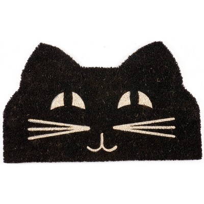 Entryways 1'4" x 2'4" Cat Face Indoor/Outdoor Coir Doormat Black/White