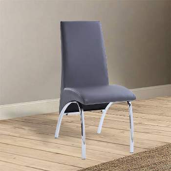 Set of 2 17" Noland PU Dining Chairs Gray/Chrome - Acme Furniture