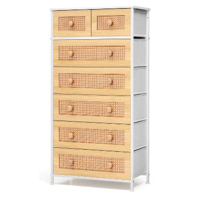 Crestlive Products 7 Drawers Vertical Dresser for Bedroom Storage Tower with Sturdy Steel Frame Wood Top Easy Pull Fabric Bins Handles