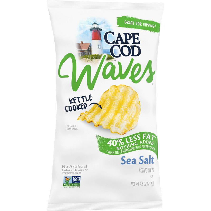 Cape Cod Potato Chips Wavy Cut Less Fat Sea Salt Kettle Chips - 7.5oz, 3 of 7