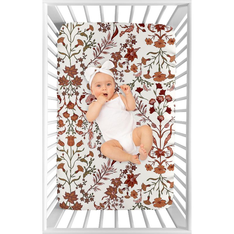 Sweet Jojo Designs Girl Baby Fitted Mini Crib Sheet Boho Floral Wildflower Rust Orange Ivory Off White, 4 of 7