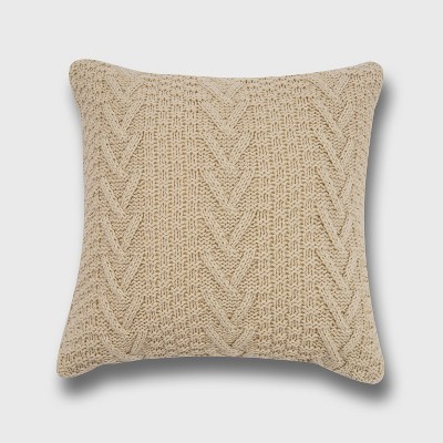 20"x20" Oversize Chunky Sweater Knit Square Throw Pillow Neutral - Evergrace