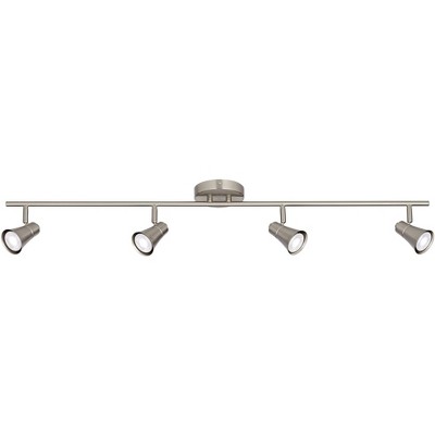 Pro Track Castro 4-Head 6.5W LED Ceiling Track Light Fixture Kit Spot Light GU10 Silver Brushed Nickel Finish Modern Kitchen Bathroom 40" Wide
