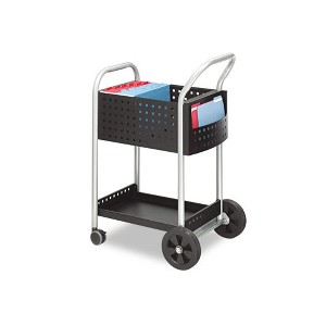 Safco Scoot Dual-Purpose Mail and Filing Cart, Metal, 1 Shelf, 2 Bins, 22" x 27" x 40.5", Black/Silver - 1 of 1
