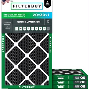 Filterbuy 20x30x1 Air Filter (4-Pack), Pleated MERV 8 Odor Eliminator Replacement HVAC AC Furnace Filters (Actual Size: 19.63 x 29.63 x 0.75) - 1 of 4