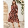 INSPIRE CHIC Women's V Neck Boho Floral Long Sleeve High Waist Smocked Cuff A-Line Flowy Midi Dress - 2 of 4