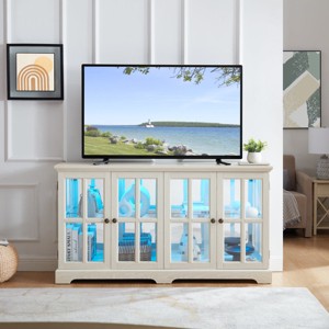 Yukimo 32"H Antique White LED Curio Display Cabinet with Glass Doors, Adjustable Shelves, Four Door Design for Collectibles - 1 of 4