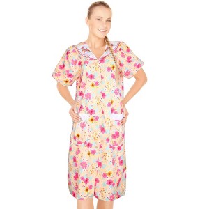 JEFFRICO House Dresses for Women with Pockets - Lightweight Breathable Short Sleeve Muumuu & Nightgowns - Snap Front Housecoat and Dusters - 1 of 4