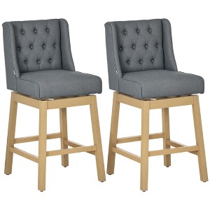 Aghana Digitals 2-Piece 30" Gray Bar Stools with 180° Swivel, Linen-Touch Fabric, Solid Wood Grey 19.30×22.80×43.30 in - 1 of 4