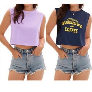 ATHLECHIC Women's Casual Loose Crewneck Sleeveless Crop Tank Top 2 Packs - 1 of 4